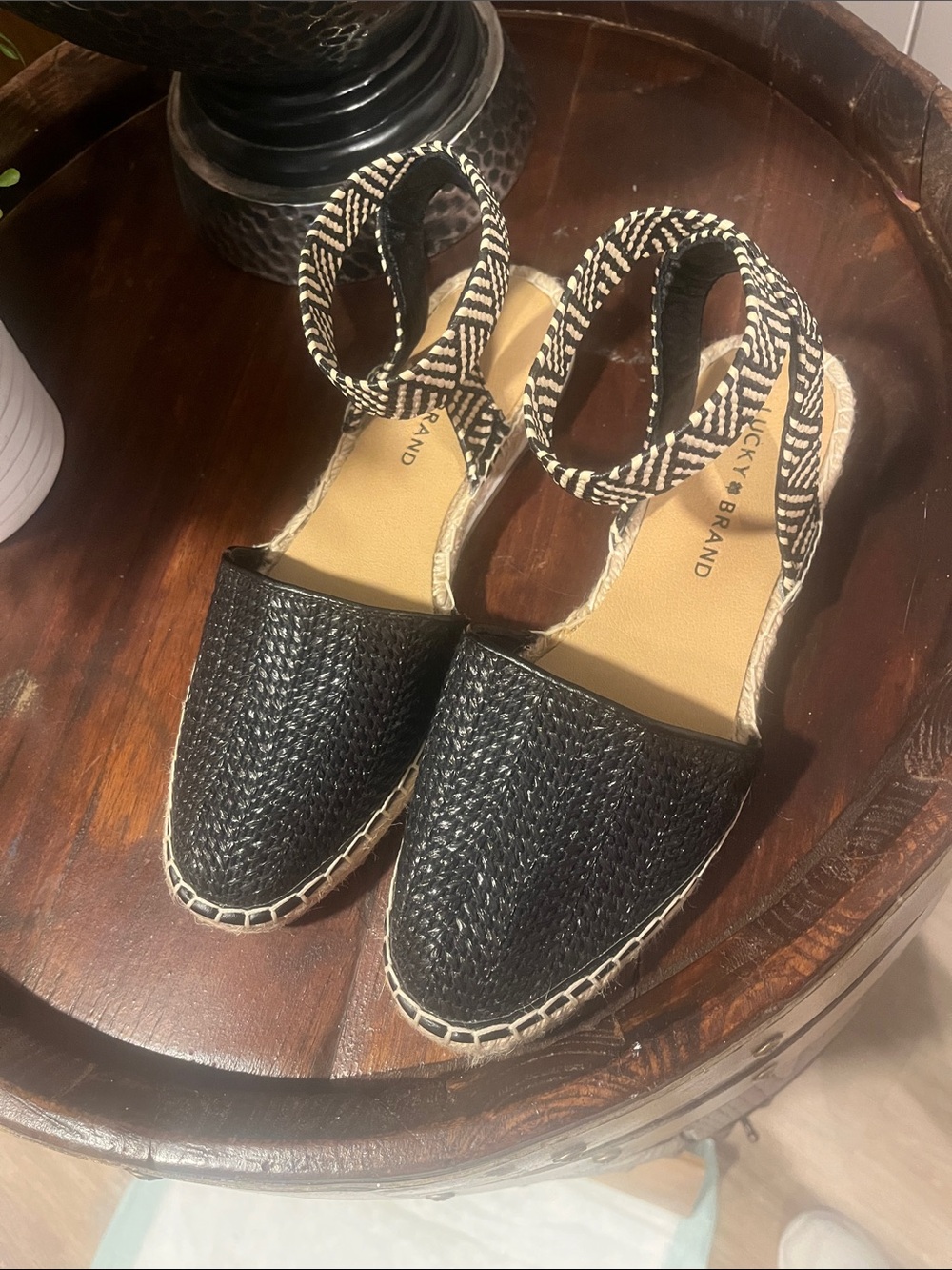 Lucky Brand Black Woven Espadrille Flats with Patterned Ankle Straps - Picture 10 of 10